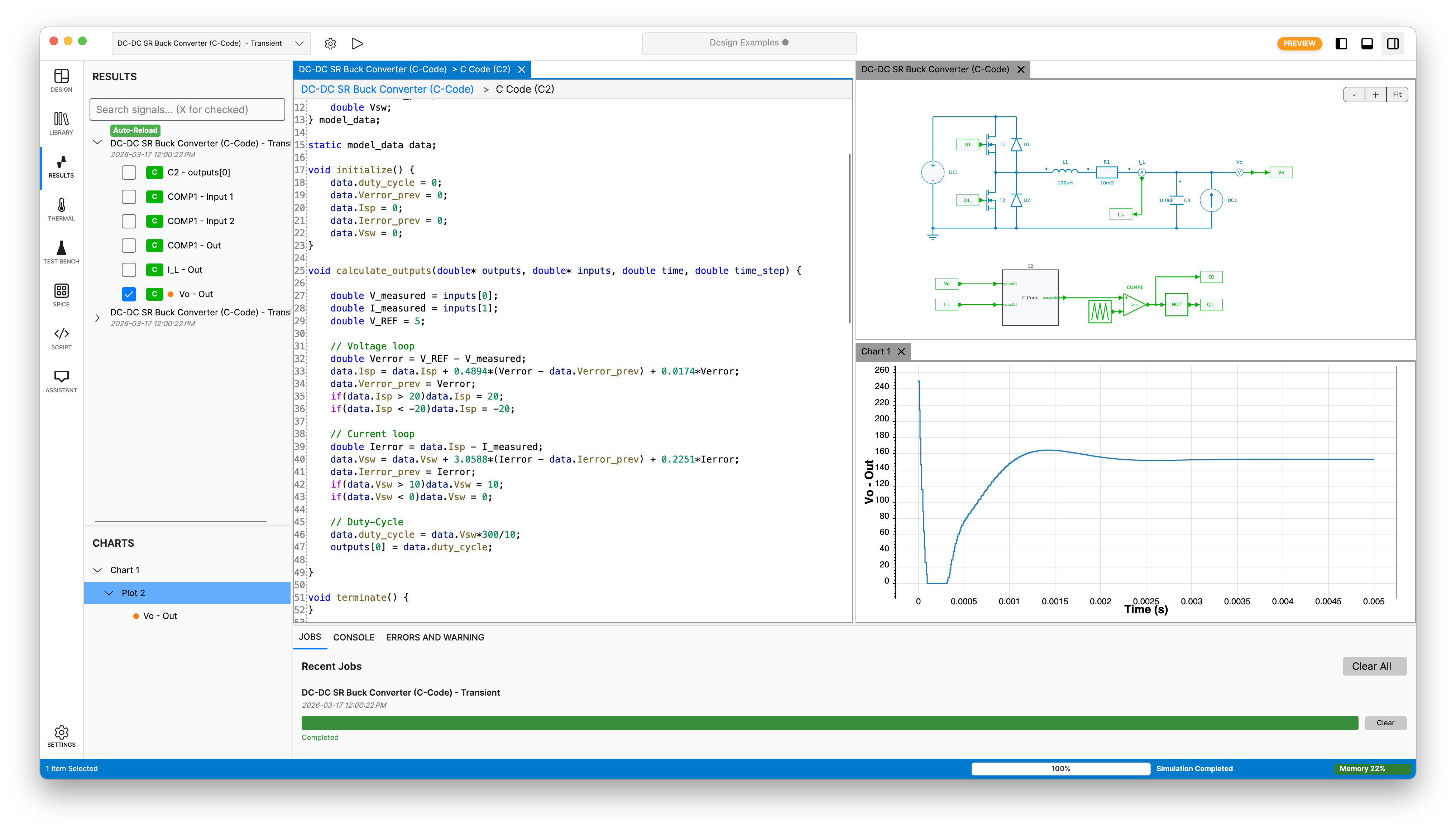 SIMBA embedded C code editor used for control development and debugging