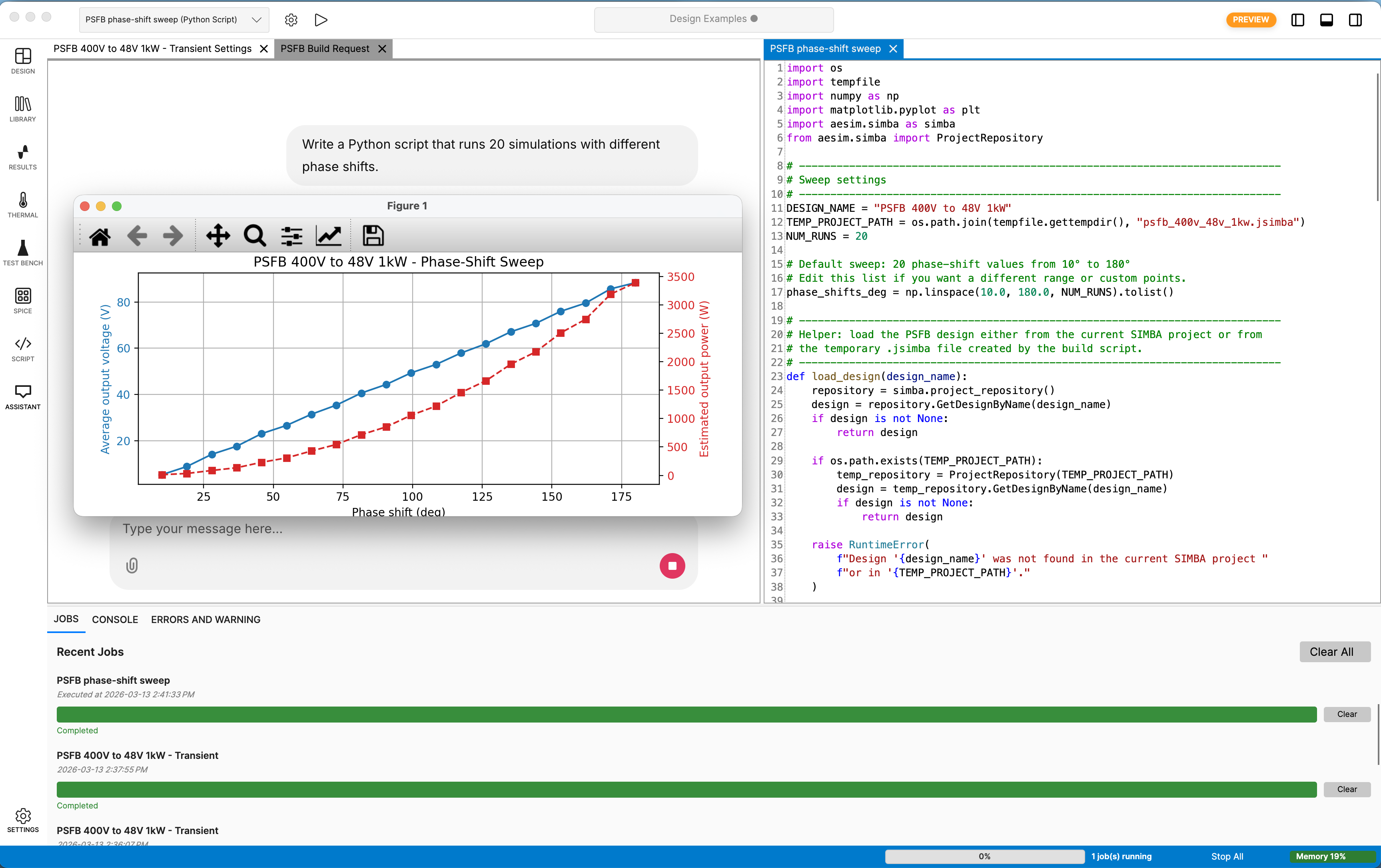 Parameter-sweep Python script automatically generated by SIMBA Assistant